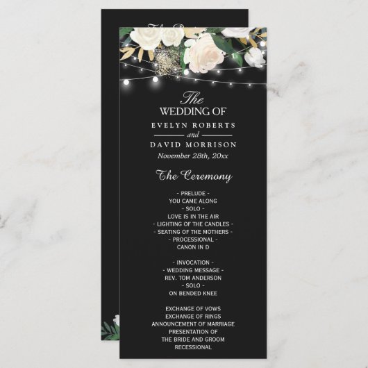 Rustikales Hochzeitsprogramm für Elfenbeinblumen Programm (Vorne/Hinten)