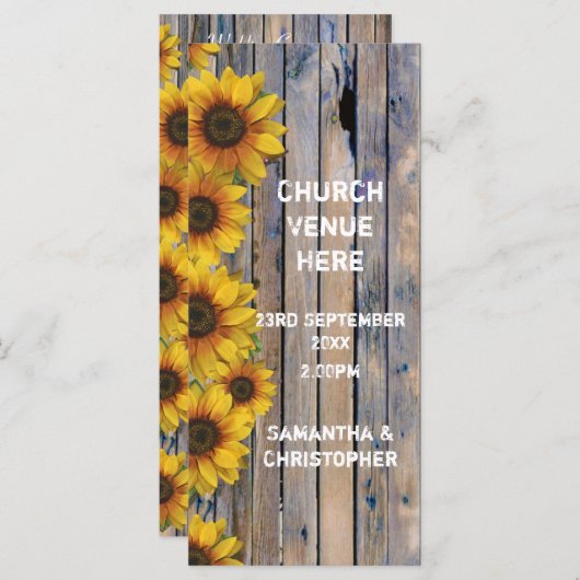 Rustikales Hochzeitsprogramm für gelbe Sonnenblume Programm (Vorne/Hinten)
