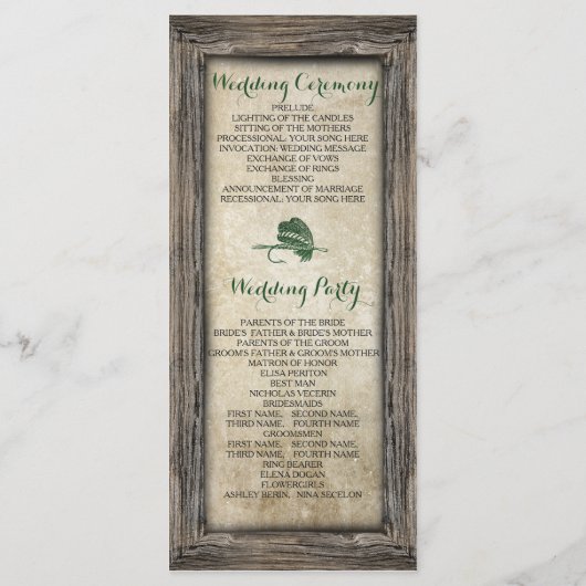 Rustikales Hochzeitsprogramm für Gerahmte Fischere Programm (Rückseite)