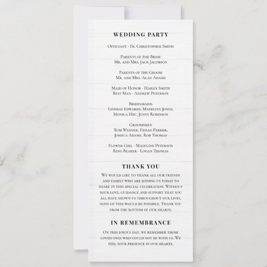 Rustikales Hochzeitsprogramm für Grünpflanzen Einladung (Rückseite)