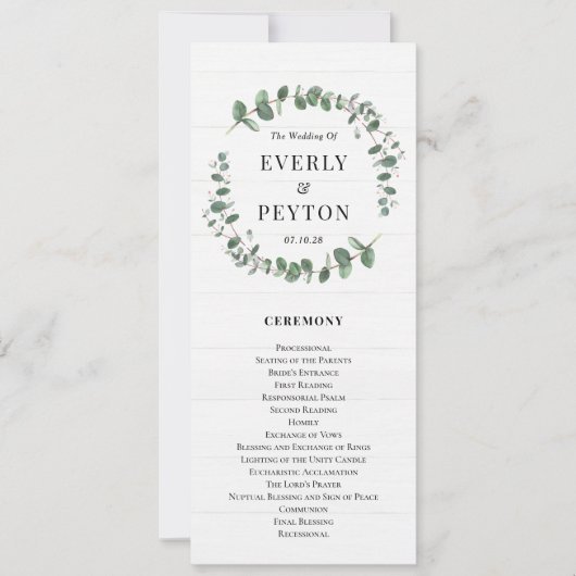 Rustikales Hochzeitsprogramm für Grünpflanzen Einladung (Vorderseite)