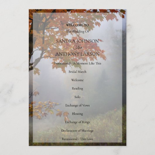 Rustikales Hochzeitsprogramm für Herbst Programm (Vorderseite)