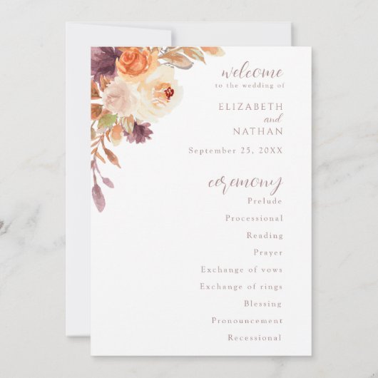 Rustikales Hochzeitsprogramm für Herbst und Herbst Einladung (Rückseite)