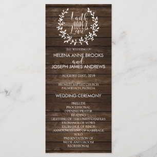 Rustikales Hochzeitsprogramm für Holz Programm