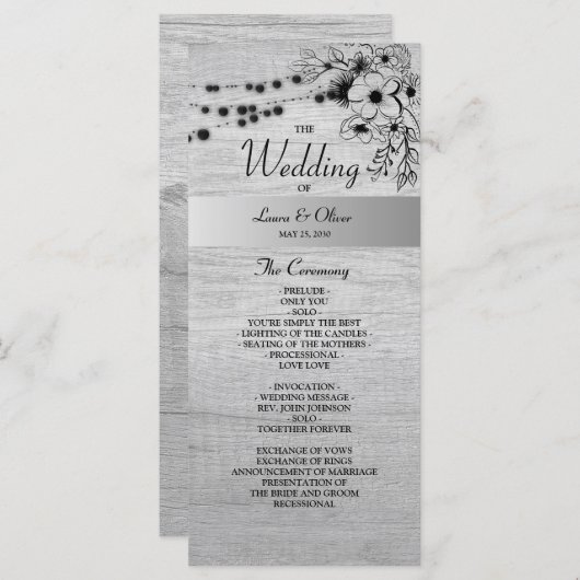 Rustikales Hochzeitsprogramm für Holz, Schwarz und Programm (Vorne/Hinten)