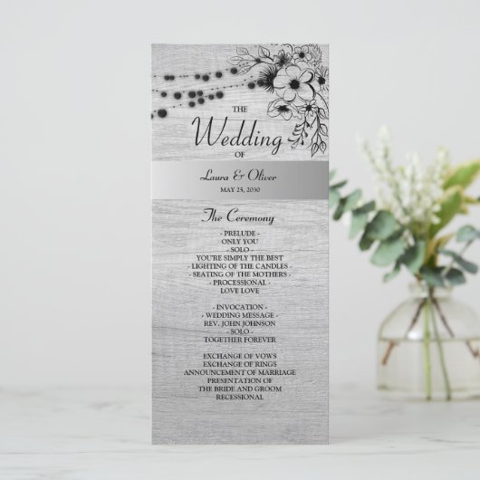 Rustikales Hochzeitsprogramm für Holz, Schwarz und Programm (Stehend Vorderseite)