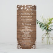 Rustikales Hochzeitsprogramm für Holz Twinkle Ligh Programm (Stehend Vorderseite)