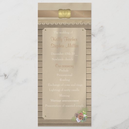 Rustikales Hochzeitsprogramm für Holz und Cowboy Programm (Vorderseite)