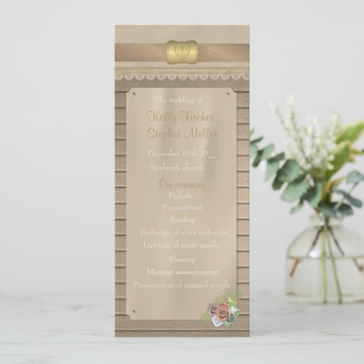 Rustikales Hochzeitsprogramm für Holz und Cowboy Programm (Stehend Vorderseite)