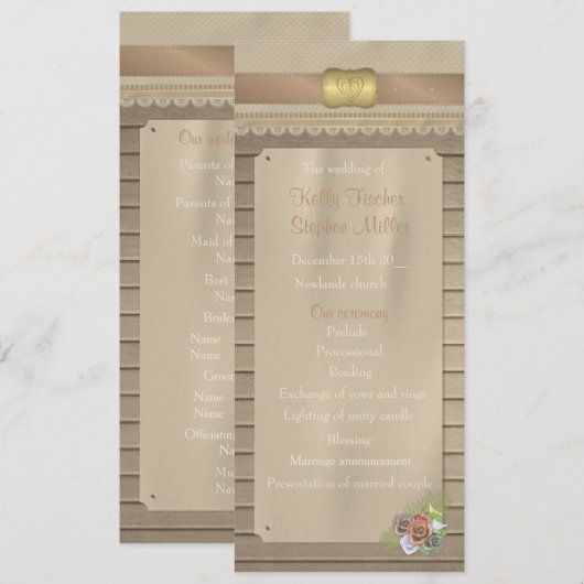 Rustikales Hochzeitsprogramm für Holz und Cowboy Programm (Vorne/Hinten)