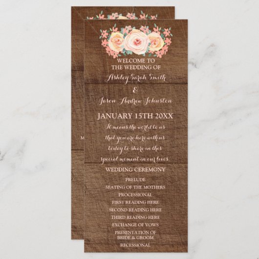 Rustikales Hochzeitsprogramm für Holzpfirsiche Programm (Vorne/Hinten)