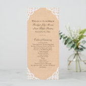 Rustikales Hochzeitsprogramm für Lace & Burlap Programm (Stehend Vorderseite)