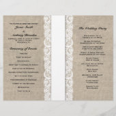 Rustikales Hochzeitsprogramm für Lace & Burlap Whi (Rückseite)