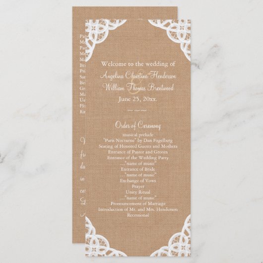 Rustikales Hochzeitsprogramm für Lace & Medium Bur Programm (Vorne/Hinten)