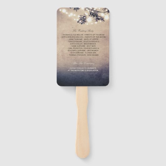 Rustikales Hochzeitsprogramm für Lichter und Branc Fächer (Rückseite)