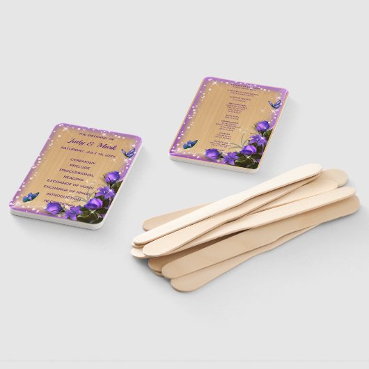 Rustikales Hochzeitsprogramm für Lila Holz Fächer (Non-assembled)
