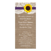 Rustikales Hochzeitsprogramm für Lila Sonnenblumen Werbekarte (Vorne)