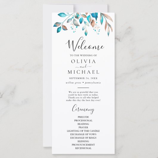 Rustikales Hochzeitsprogramm für Navy Moderne Grün (Vorderseite)