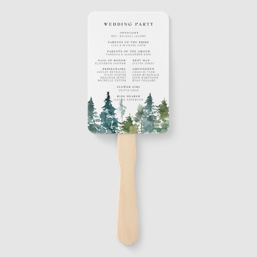 Rustikales Hochzeitsprogramm für Pinienwälder Fächer (Rückseite)