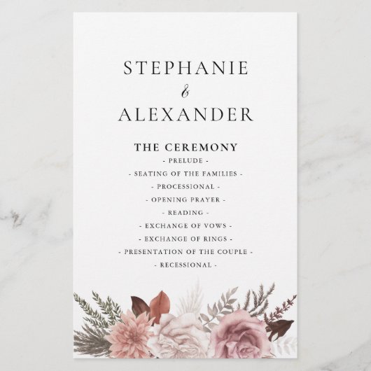 Rustikales Hochzeitsprogramm für Rose (Vorderseite)