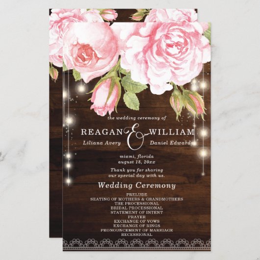 Rustikales Hochzeitsprogramm für Rose von Holzsait (Vorne/Hinten)