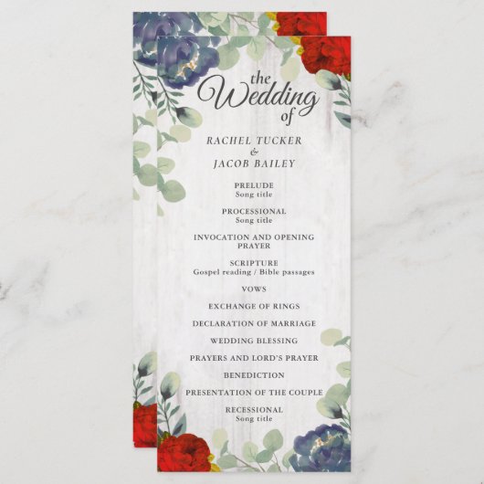 Rustikales Hochzeitsprogramm für Rote Blüte Programm (Vorne/Hinten)