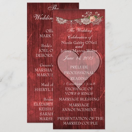 Rustikales Hochzeitsprogramm für Rotes Holz Programm (Vorne/Hinten)