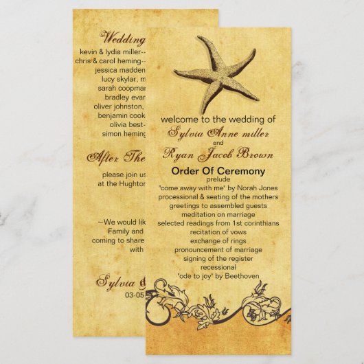 rustikales Hochzeitsprogramm für Seesterne Programm (Vorne/Hinten)