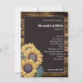 Rustikales Hochzeitsprogramm für Sonnenblumen (Vorderseite)