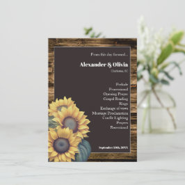 Rustikales Hochzeitsprogramm für Sonnenblumen