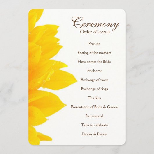 Rustikales Hochzeitsprogramm für Sonnenblumen Programm (Rückseite)