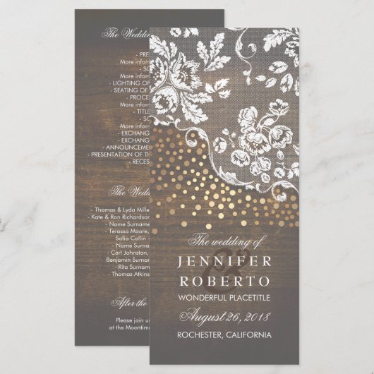 Rustikales Hochzeitsprogramm für Spitzen und Holz Programm (Vorne/Hinten)