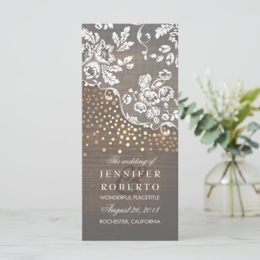 Rustikales Hochzeitsprogramm für Spitzen und Holz Programm (Stehend Vorderseite)