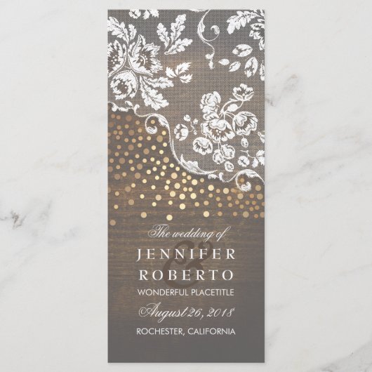 Rustikales Hochzeitsprogramm für Spitzen und Holz Programm (Vorderseite)