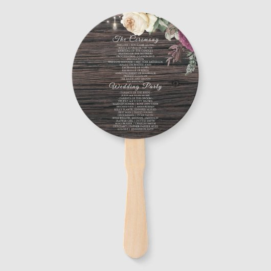 Rustikales Hochzeitsprogramm für Spitzenflöten Fächer (Rückseite)