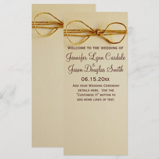 Rustikales Hochzeitsprogramm für Twine Bow Programm (Vorne/Hinten)