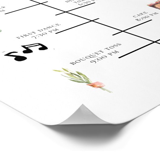 Rustikales Hochzeitsprogramm für Wasserfarben Poster (Ecke)