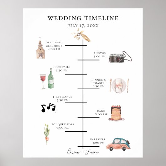 Rustikales Hochzeitsprogramm für Wasserfarben Poster (Vorne)