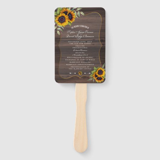 Rustikales Hochzeitsprogramm für Wasserfarben-Sonn Fächer (Vorderseite)