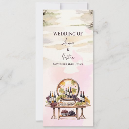 Rustikales Hochzeitsprogramm für Weinkeller mit We Einladung (Vorderseite)