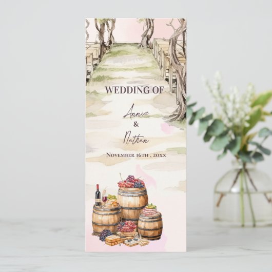 Rustikales Hochzeitsprogramm für Weinkeller mit We Einladung (Stehend Vorderseite)