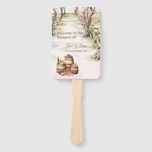 Rustikales Hochzeitsprogramm für Weinkeller mit We Fächer (Vorderseite)