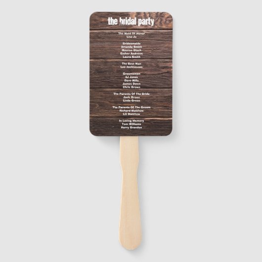 Rustikales Hochzeitsprogramm - Hand Fan Fächer (Rückseite)