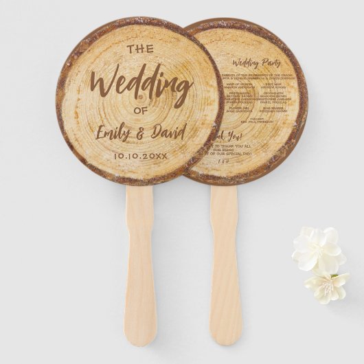 Rustikales Hochzeitsprogramm Holz Braune Handschri Fächer (Vorne und Hinten)