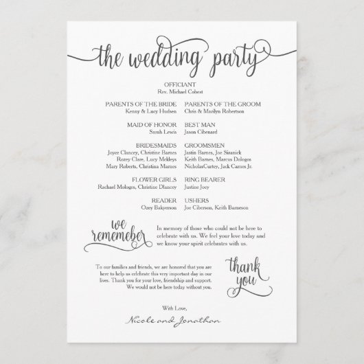 Rustikales Hochzeitsprogramm Kalligrafie-Design v3 Programm (Rückseite)