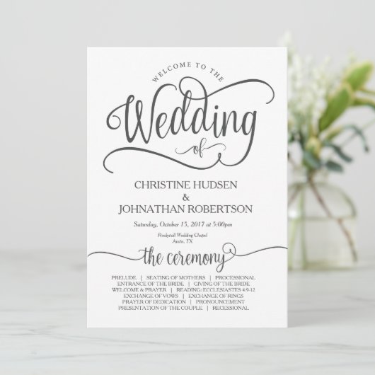 Rustikales Hochzeitsprogramm Kalligrafie-Design v3 Programm (Stehend Vorderseite)