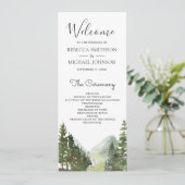 Rustikales Hochzeitsprogramm mit Bergwald Bäumen (Stehend Vorderseite)