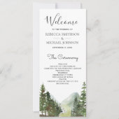 Rustikales Hochzeitsprogramm mit Bergwald Bäumen (Vorderseite)