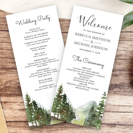 Rustikales Hochzeitsprogramm mit Bergwald Bäumen
