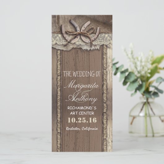 rustikales Hochzeitsprogramm mit Hufeisen Programm (Stehend Vorderseite)